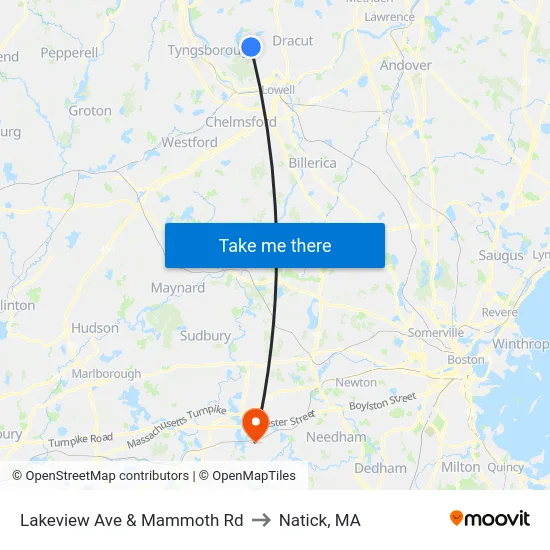 Lakeview Ave & Mammoth Rd to Natick, MA map