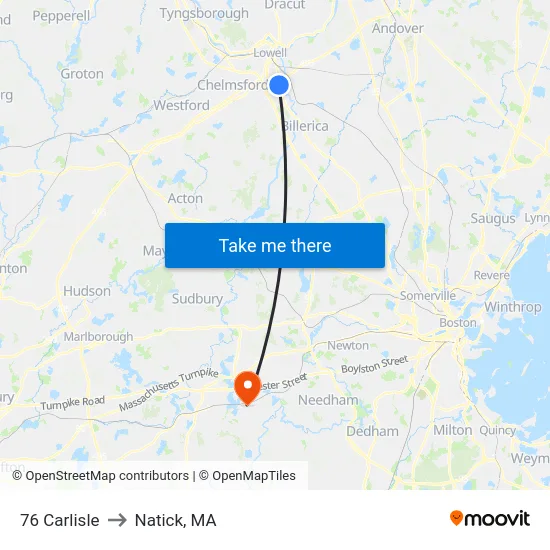 76 Carlisle to Natick, MA map