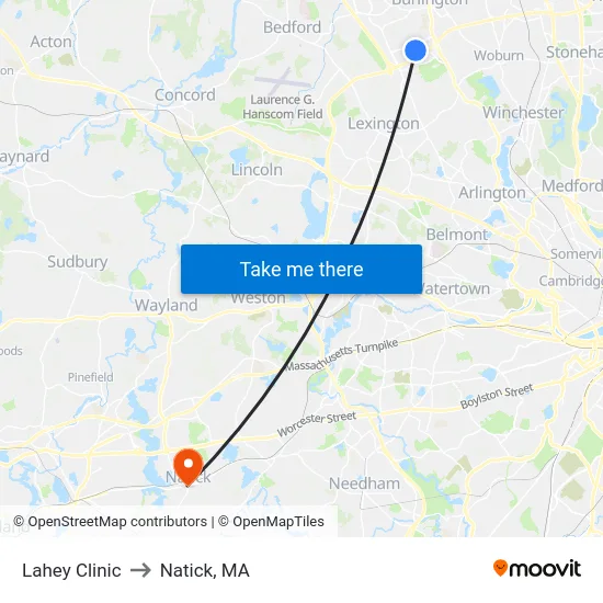 Lahey Clinic to Natick, MA map