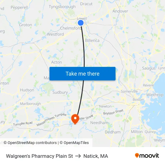 Walgreen's Pharmacy Plain St to Natick, MA map