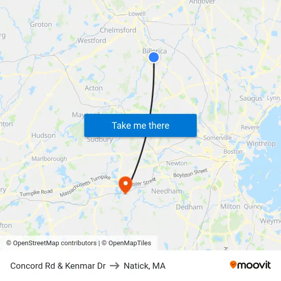 Concord Rd & Kenmar Dr to Natick, MA map