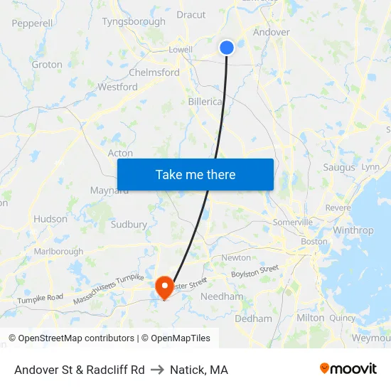 Andover St & Radcliff Rd to Natick, MA map