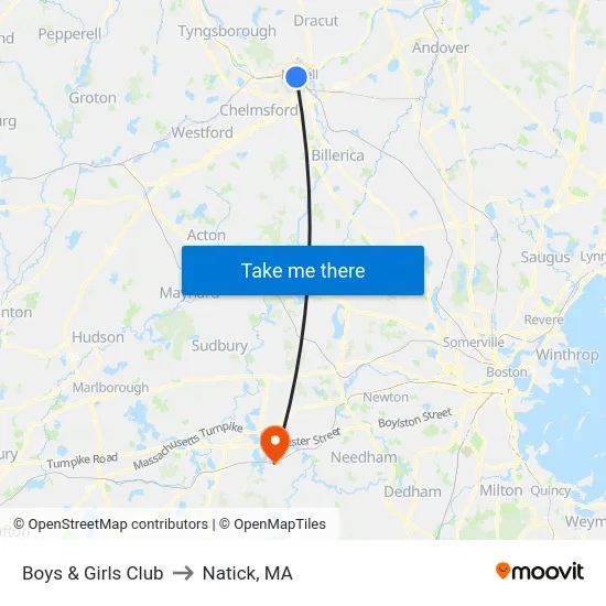 Boys & Girls Club to Natick, MA map