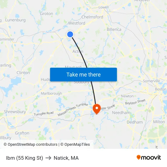 Ibm (55 King St) to Natick, MA map