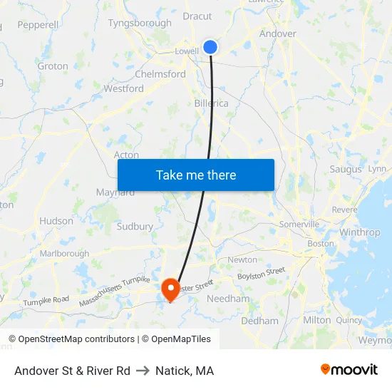 Andover St & River Rd to Natick, MA map