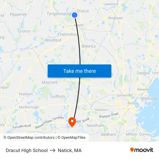 Dracut High School to Natick, MA map