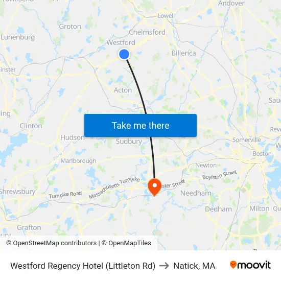 Westford Regency Hotel (Littleton Rd) to Natick, MA map