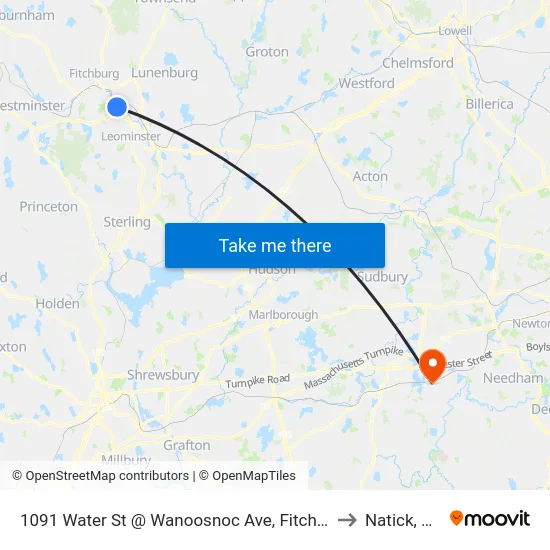 1091 Water St @ Wanoosnoc Ave, Fitchburg to Natick, MA map