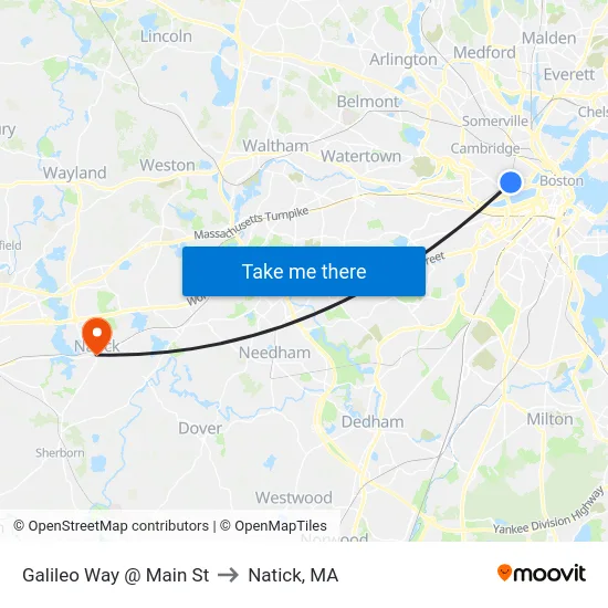 Galileo Way @ Main St to Natick, MA map