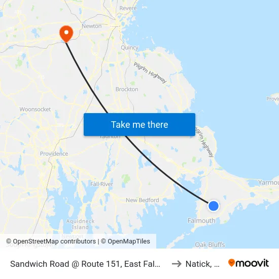 Sandwich Road @ Route 151, East Falmouth to Natick, MA map