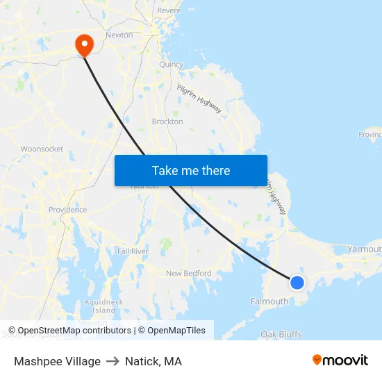 Mashpee Village to Natick, MA map