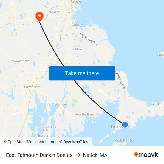 East Falmouth Dunkin Donuts to Natick, MA map