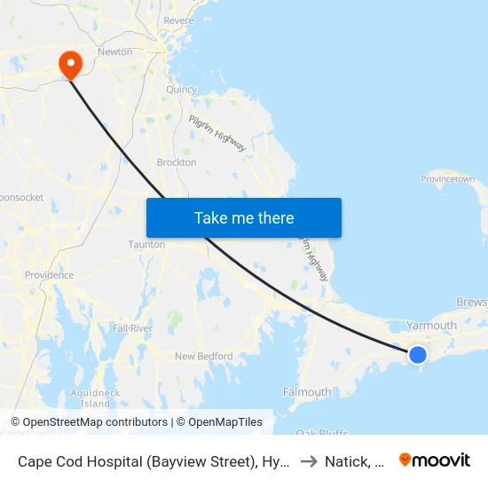 Cape Cod Hospital (Bayview Street), Hyannis to Natick, MA map