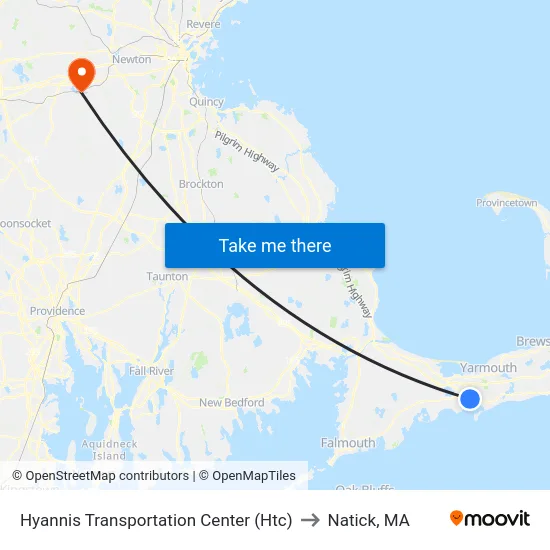 Hyannis Transportation Center (Htc) to Natick, MA map