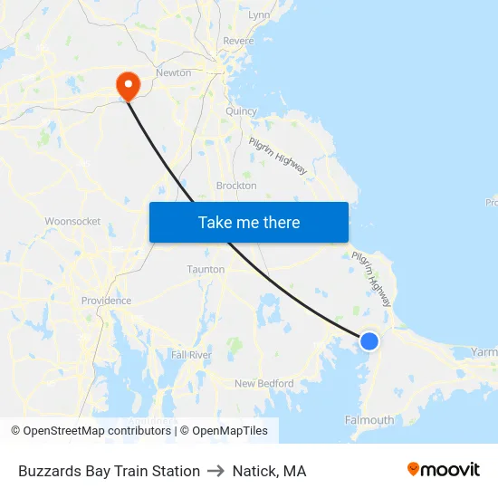 Buzzards Bay Train Station to Natick, MA map