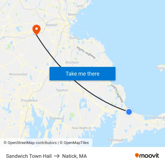 Sandwich Town Hall to Natick, MA map