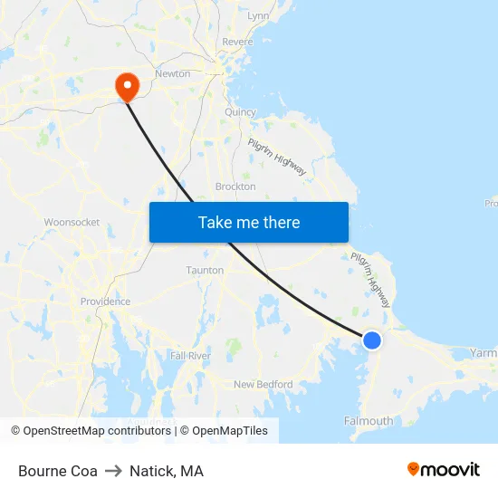 Bourne Coa to Natick, MA map