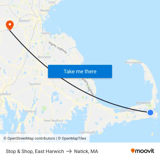 Stop & Shop, East Harwich to Natick, MA map