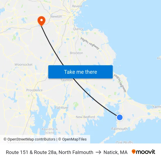 Route 151 & Route 28a, North Falmouth to Natick, MA map