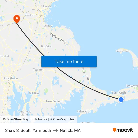 Shaw'S, South Yarmouth to Natick, MA map