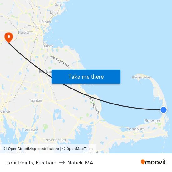 Four Points, Eastham to Natick, MA map