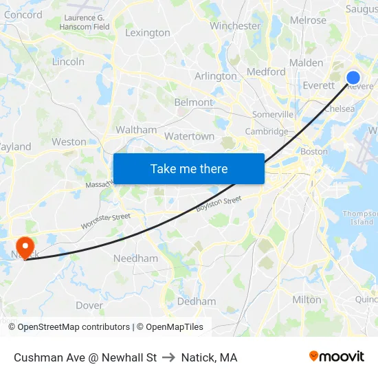 Cushman Ave @ Newhall St to Natick, MA map