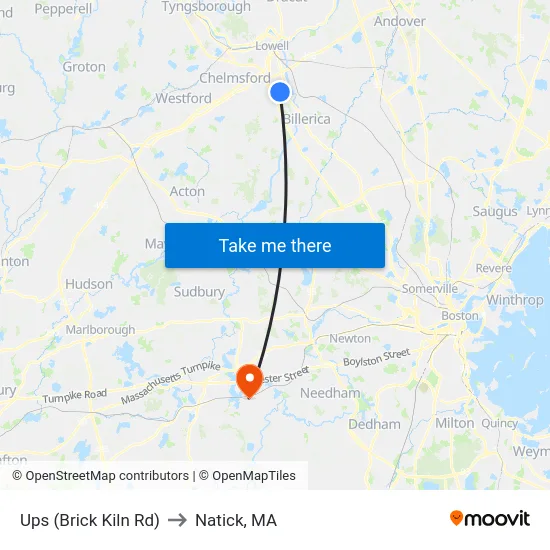 Ups (Brick Kiln Rd) to Natick, MA map