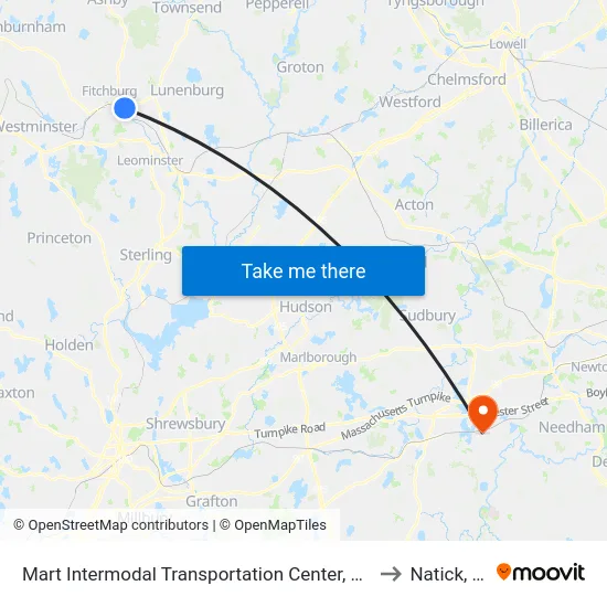 Mart Intermodal Transportation Center, Fitchburg to Natick, MA map