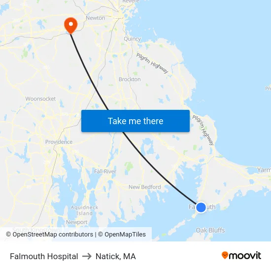 Falmouth Hospital to Natick, MA map