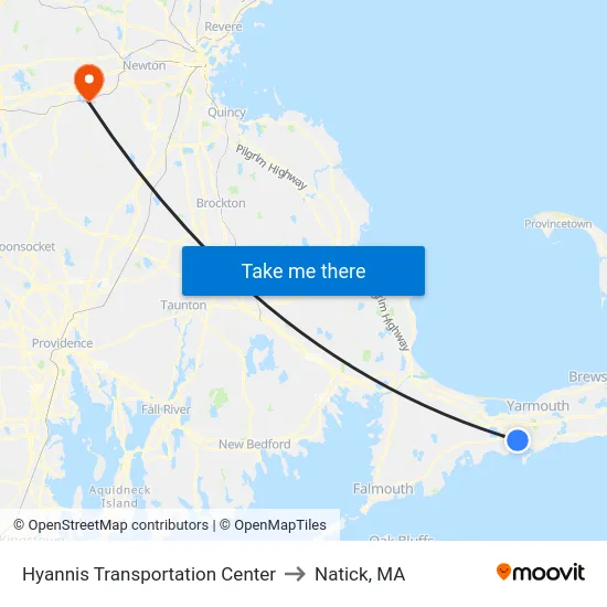 Hyannis Transportation Center to Natick, MA map