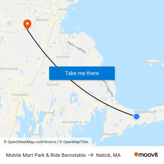 Mobile Mart Park & Ride Barnstable to Natick, MA map