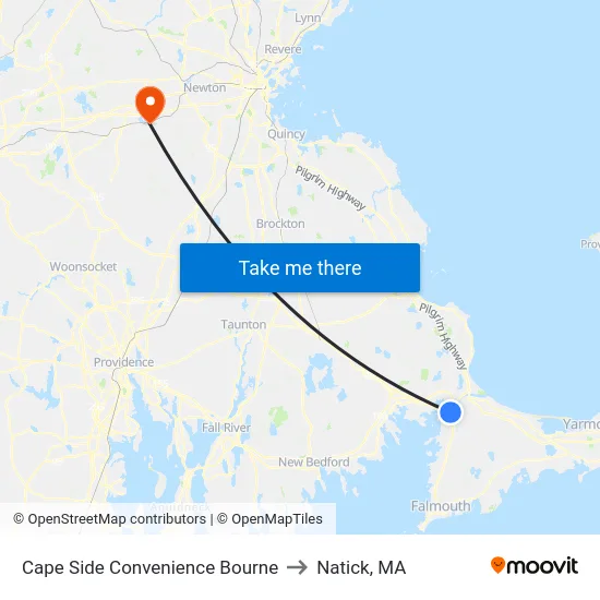 Cape Side Convenience Bourne to Natick, MA map