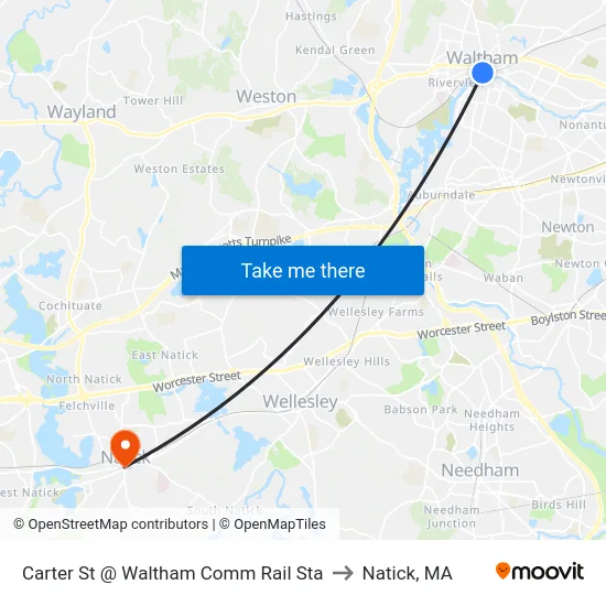 Carter St @ Waltham Comm Rail Sta to Natick, MA map