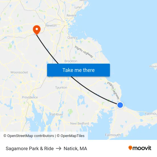 Sagamore Park & Ride to Natick, MA map