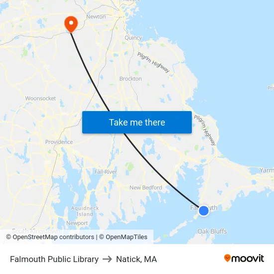 Falmouth Public Library to Natick, MA map