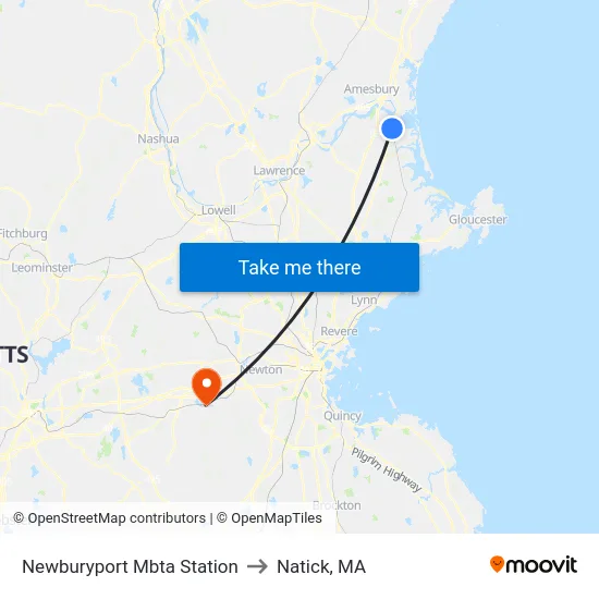 Newburyport Mbta Station to Natick, MA map