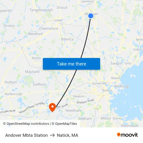 Andover Mbta Station to Natick, MA map