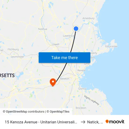 15 Kenoza Avenue - Unitarian Universalist Church to Natick, MA map