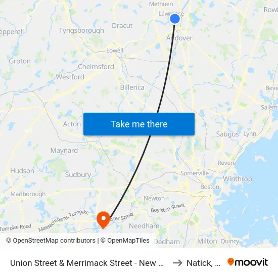 Union Street & Merrimack Street - New Balance to Natick, MA map