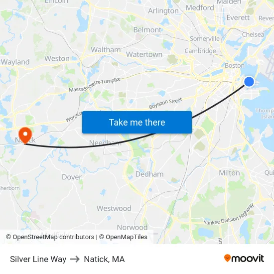 Silver Line Way to Natick, MA map