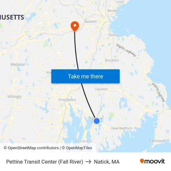 Pettine Transit Center (Fall River) to Natick, MA map