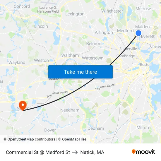 Commercial St @ Medford St to Natick, MA map