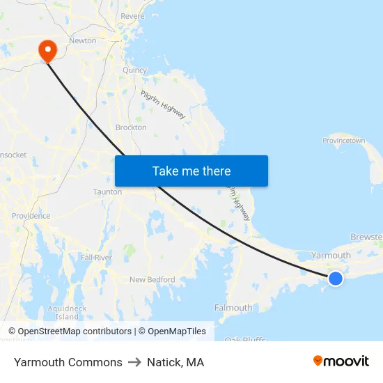 Yarmouth Commons to Natick, MA map