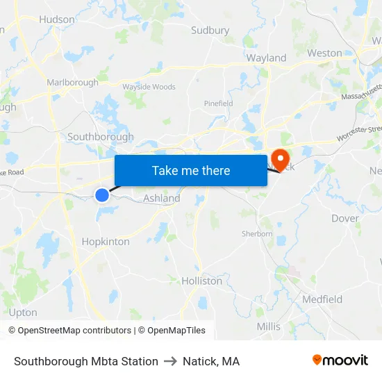 Southborough Mbta Station to Natick, MA map