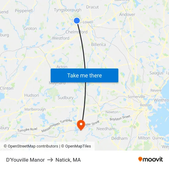 D'Youville Manor to Natick, MA map