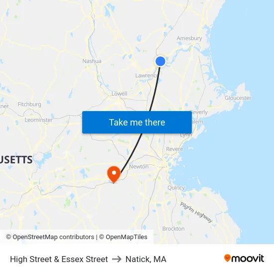 High Street & Essex Street to Natick, MA map
