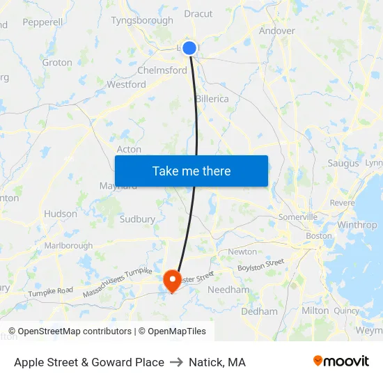 Apple Street & Goward Place to Natick, MA map