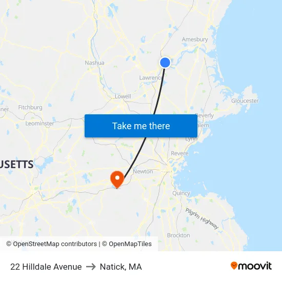 22 Hilldale Avenue to Natick, MA map