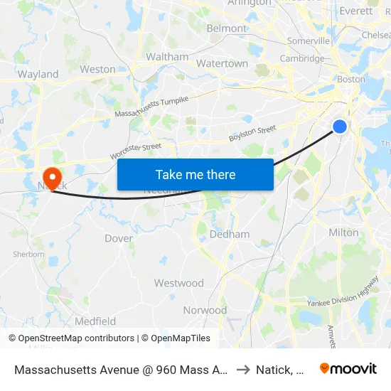 Massachusetts Avenue @ 960 Mass Ave to Natick, MA map