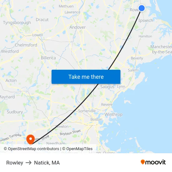 Rowley to Natick, MA map